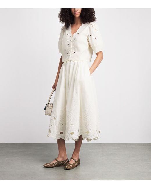 Cinq À Sept White Cotton Poplin Paisley Bloom Espe Midi Skirt
