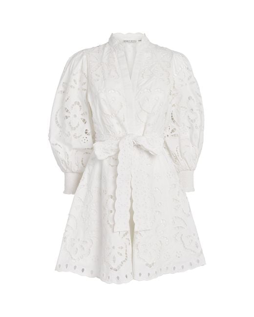 Alice + Olivia White Embroidered Lucy Mini Shirt Dress