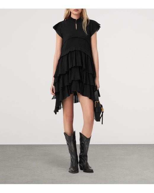 AllSaints Black Organic Cotton Cavalry Mini Dress
