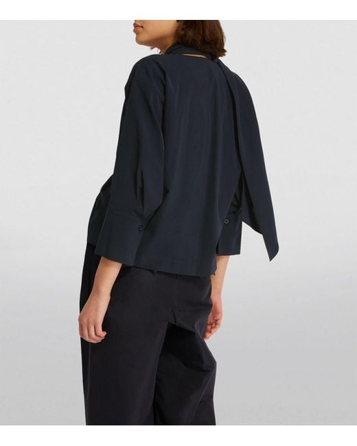 Issey Miyake Blue Cotton Voile Draped Blouse