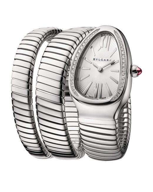 BVLGARI Gray Stainless Steel And Diamond Serpenti Tubogas Watch