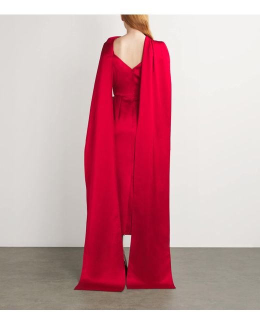 Erdem Red Satin Bow Cape Gown