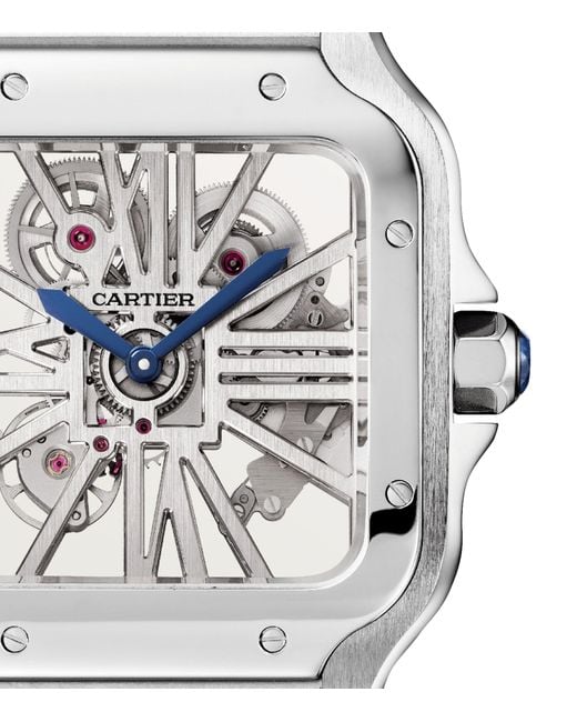 Cartier Metallic Large Steel Santos De Skeleton Watch 39.8mm for men