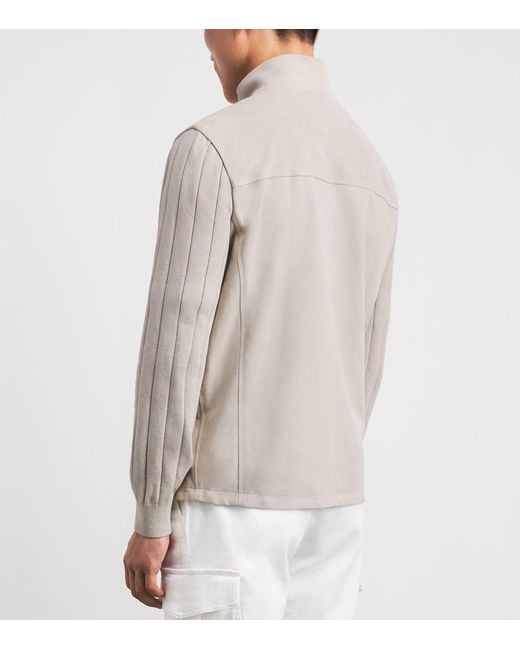 Eleventy White Suede Bomber Jacket for men