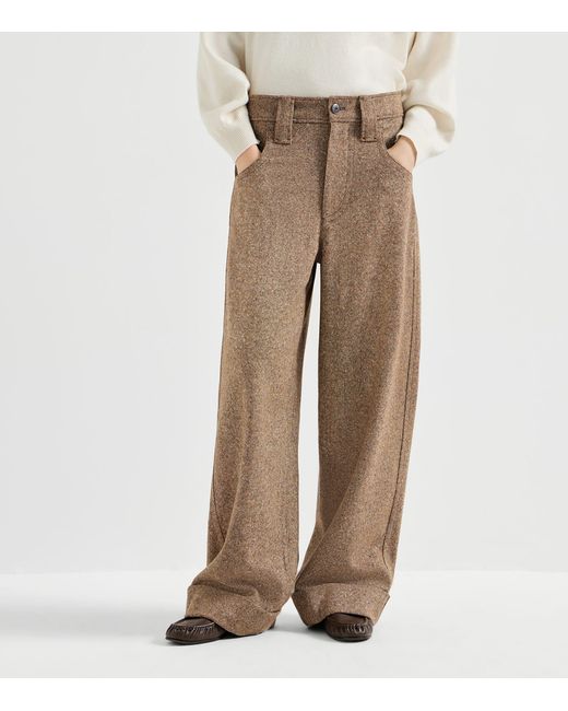 Brunello Cucinelli Natural Virgin Wool-Blend Monili Trousers