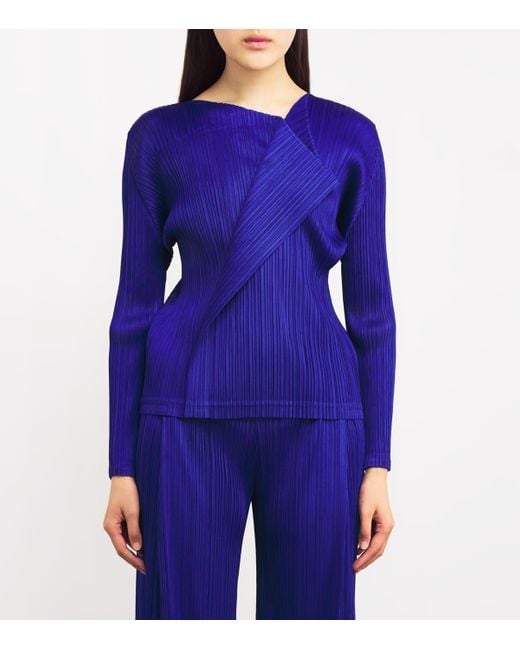Pleats Please Issey Miyake Blue Long-Sleeve Light Wave Top