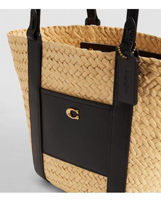 COACH Black Small Straw-leather Basket Bag