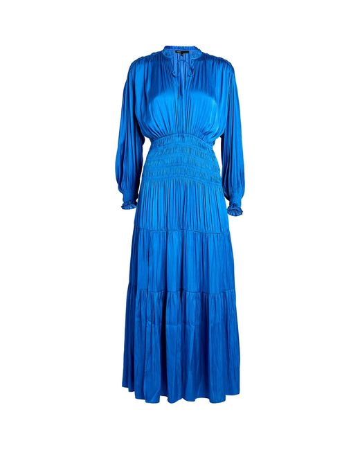 Maje Blue Satin Midi Dress