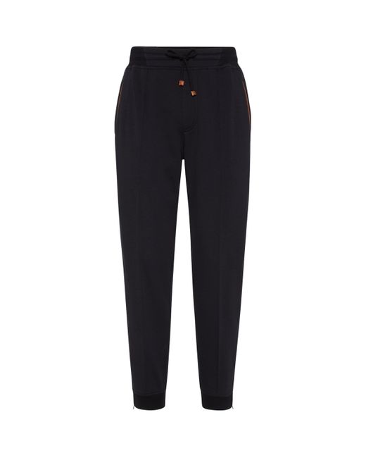 Brunello Cucinelli Blue French Terry Piping-Detail Sweatpants for men