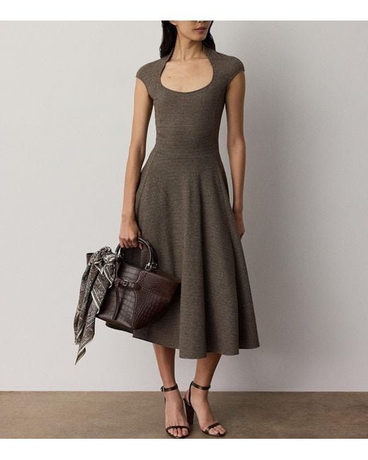 Ralph Lauren Brown Wool-Silk Tweed Maisey Midi Dress