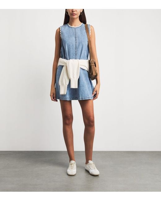 FRAME Blue Denim Crochet Tide Mini Dress