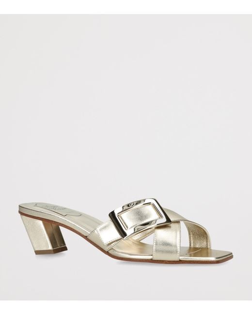 Roger Vivier White Leather Belle Vivier Mules 45