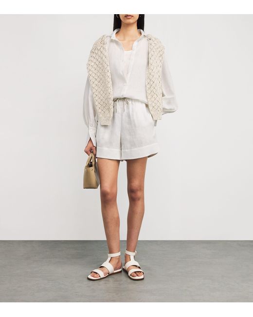 Eleventy White Linen Drawstring Shorts