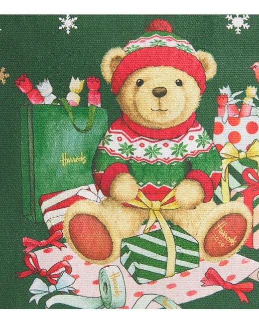 Harrods Green Small Christmas Bear Tote Bag