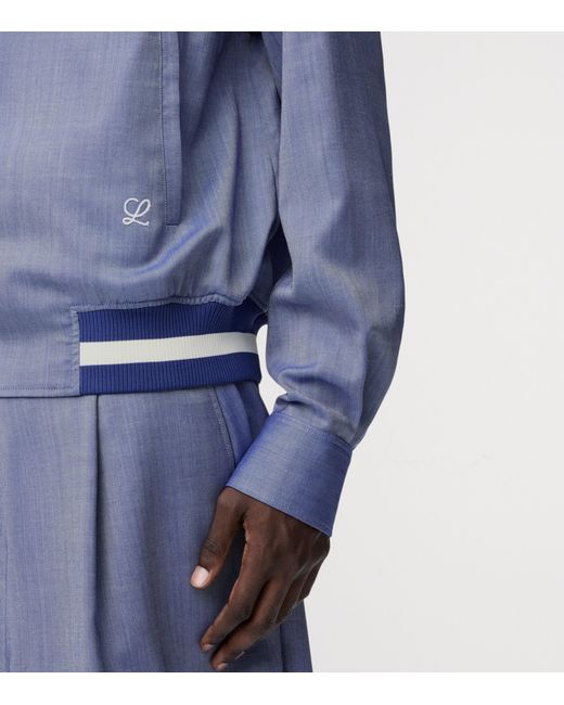 Loewe Blue Wool-Blend Stripe-Trim Shirt Jacket for men