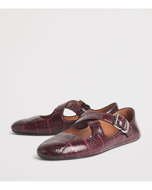 Alaïa Red Snakeskin Criss-Cross Ballet Flats