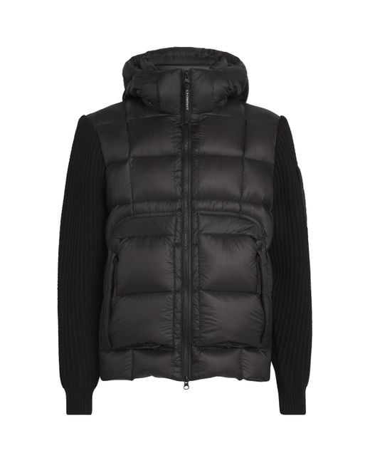 C P Company Black Down Wool-Detail Hybrid Jacket for men