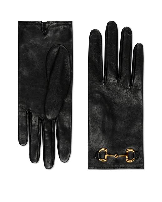 Gucci Black Leather Horsebit Gloves