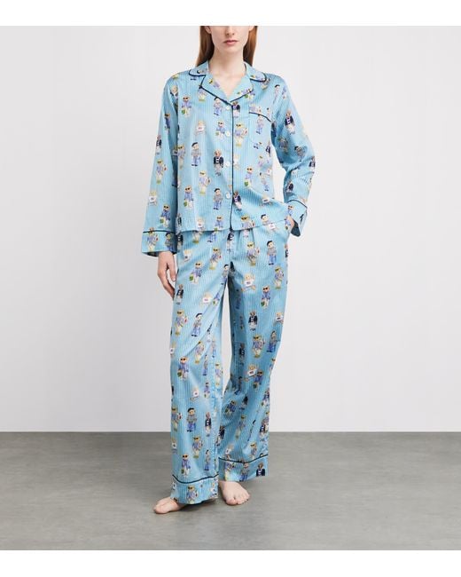 Polo Ralph Lauren Blue Cotton Stripe Polo Bear Pyjama Set