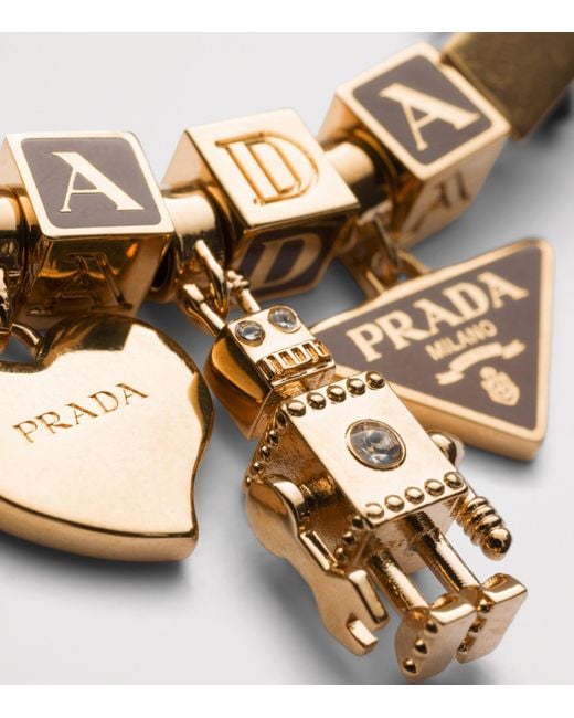 Prada Brown Nappa Leather Logo Charm Bracelet