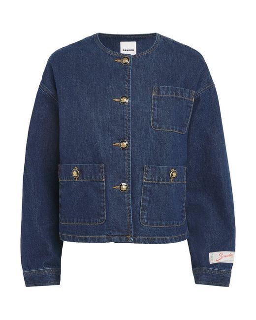 Sandro Blue Crest-Button Denim Jacket