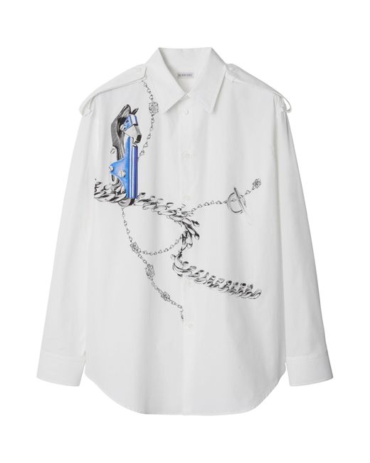 Burberry White Cotton Knight Hardware Shirt for men