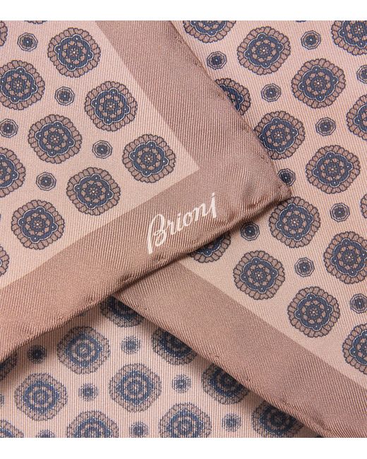 Brioni Pink Silk Geometric Pocket Square for men