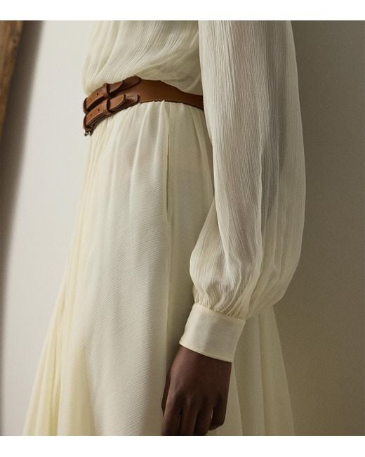 Ralph Lauren Natural Mulberry Silk Grantly Midi Shirt Dress