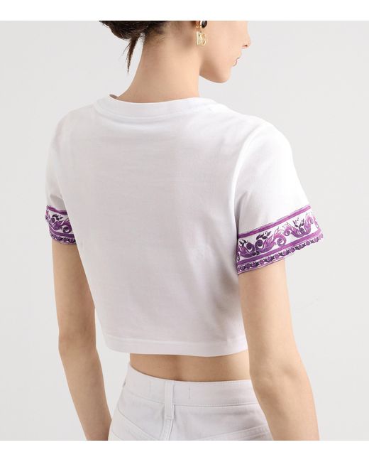 Dolce & Gabbana White Cotton Tie-Front Cropped T-Shirt