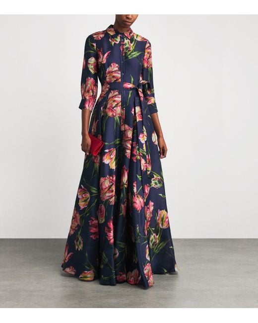 Carolina Herrera Blue Silk Floral Trench Gown