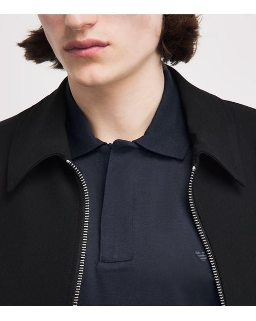 Emporio Armani Blue Concealed-Placket Logo Polo Shirt for men