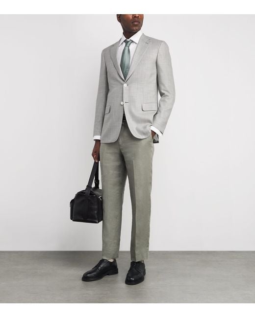 Brioni Gray Wool-Silk Check Ravello Blazer for men