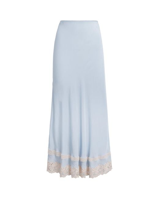 Rixo Blue Lace-Trim Costanza Maxi Skirt