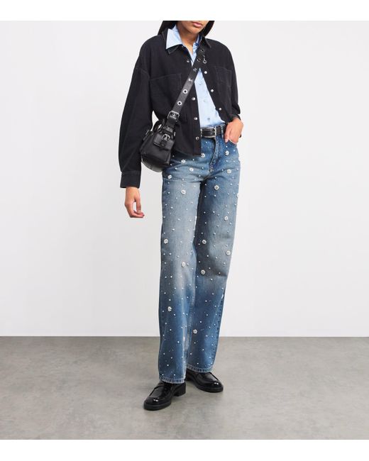 Maje Blue Embellished Wide-Leg Jeans