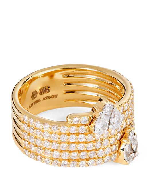 Nadine Aysoy Metallic Yellow Gold And Diamond Catena Illusion Ring