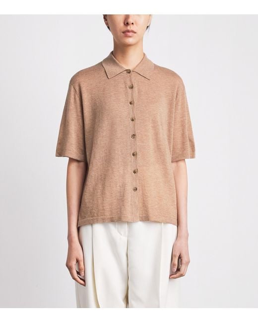 ME+EM Brown Cashmere Knit Short-Sleeve Shirt