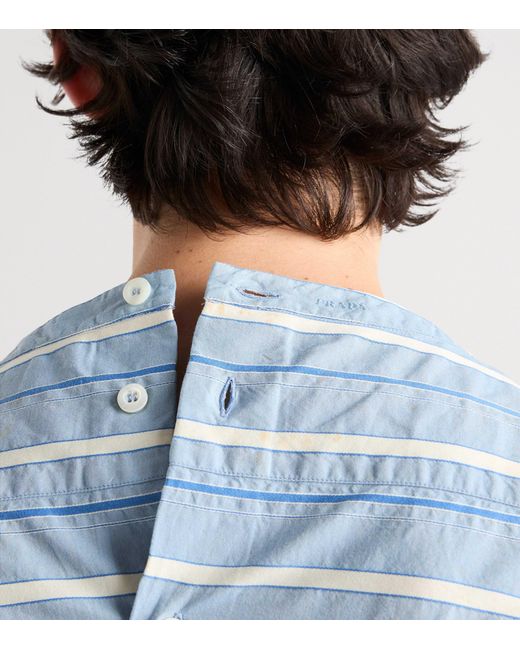 Prada Blue Cotton Stripe Shirt for men
