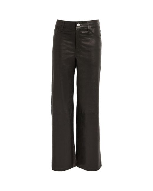 FRAME Black Leather Slim Crop Palazzo Trousers