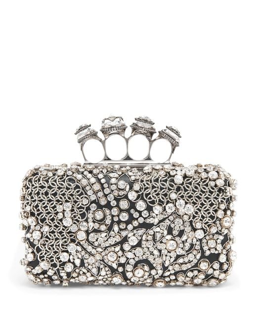 McQueen Metallic Embellished Skull Knuckle Clutch Bag