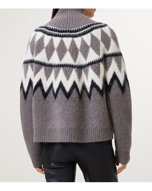 AllSaints Gray Knitted Fair Isle Tara Sweater