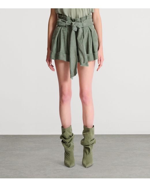 Balmain Green Pleated Belted Shorts