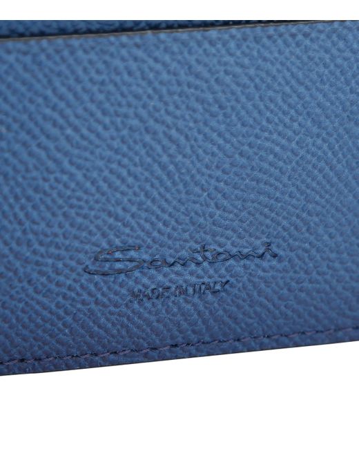 Santoni Blue Leather Card Holder for men