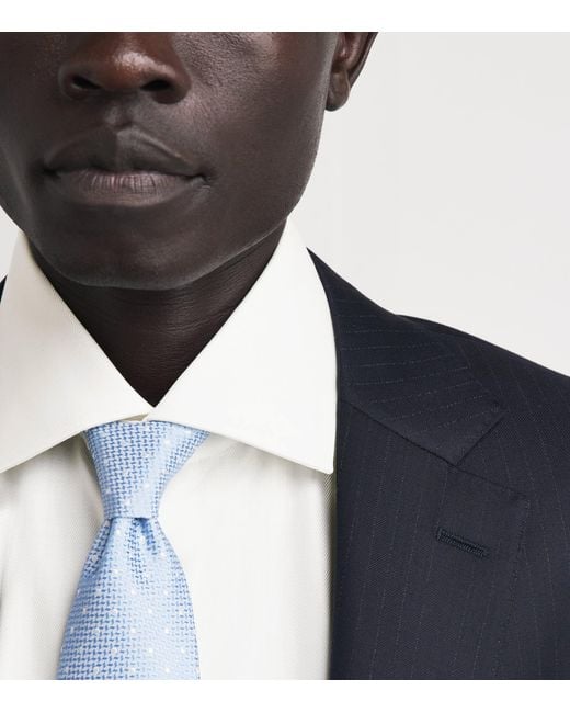 Corneliani White Cotton Herringbone Shirt for men