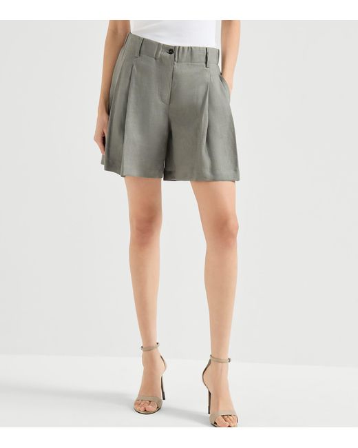 Brunello Cucinelli Gray Linen Pleated Shorts