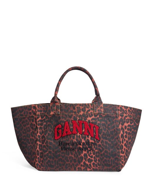 Ganni Purple Extra-Large Leopard Easy Tote Bag
