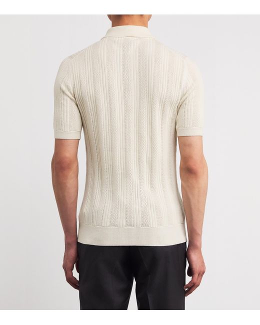 Isaia Natural Wool-Silk-Cashmere Knit Polo Shirt for men