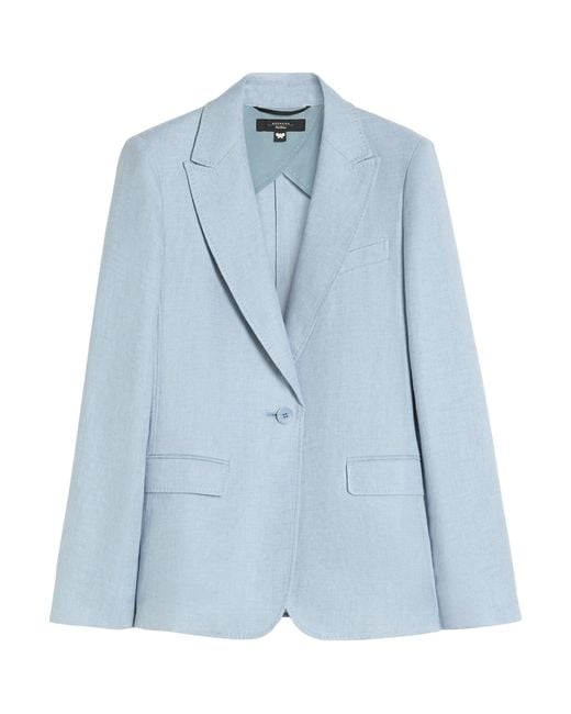 Weekend by Maxmara Blue Linen Single-Breasted Blazer