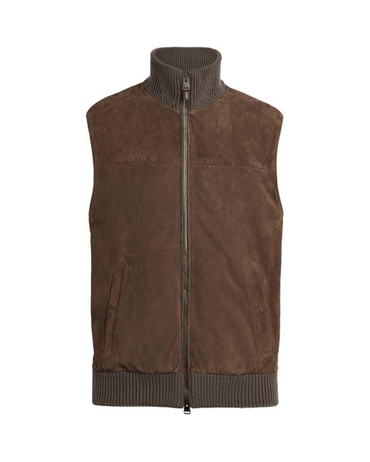Canali Brown Suede Knitted Gilet for men