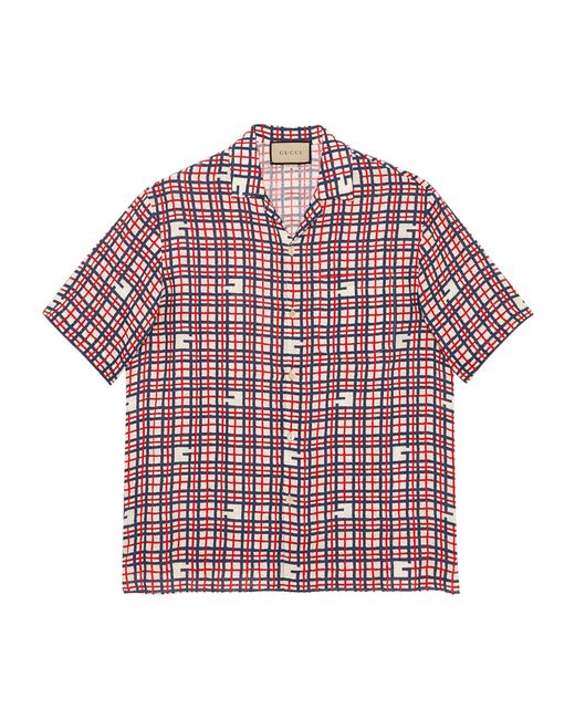 Gucci Red Linen Square G Tartan Shirt for men