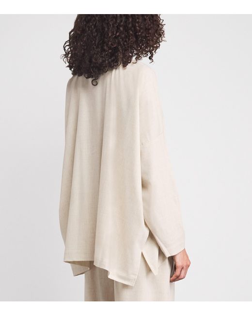 Eskandar Natural Virgin Wool-Cashmere Double Stand-Collar Shirt